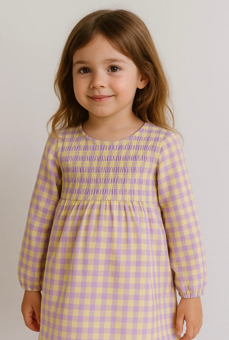 Robe bébé fille à carreaux lavande en coton doux – Kali