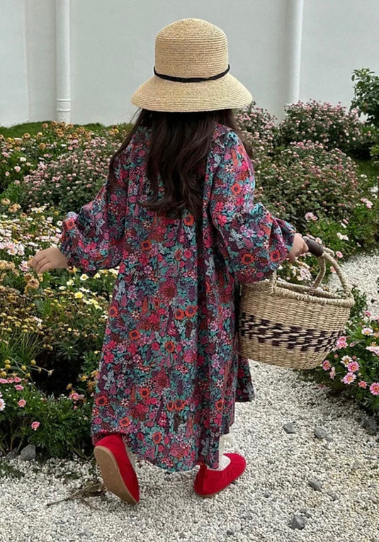 Robe fille à fleurs fuchsia – Modèle doux et coloré – Kali