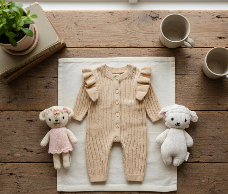 Chargez l'image dans la visionneuse de la galerie, Barboteuse bébé en coton manches longues motif moucheté – Kali
