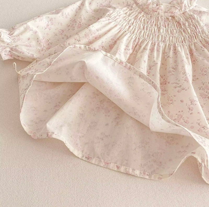 Chargez l&#39;image dans la visionneuse de la galerie, Robe bébé fille haut de gamme fleurie rose à manches longues – Modèle Kali en coton doux
