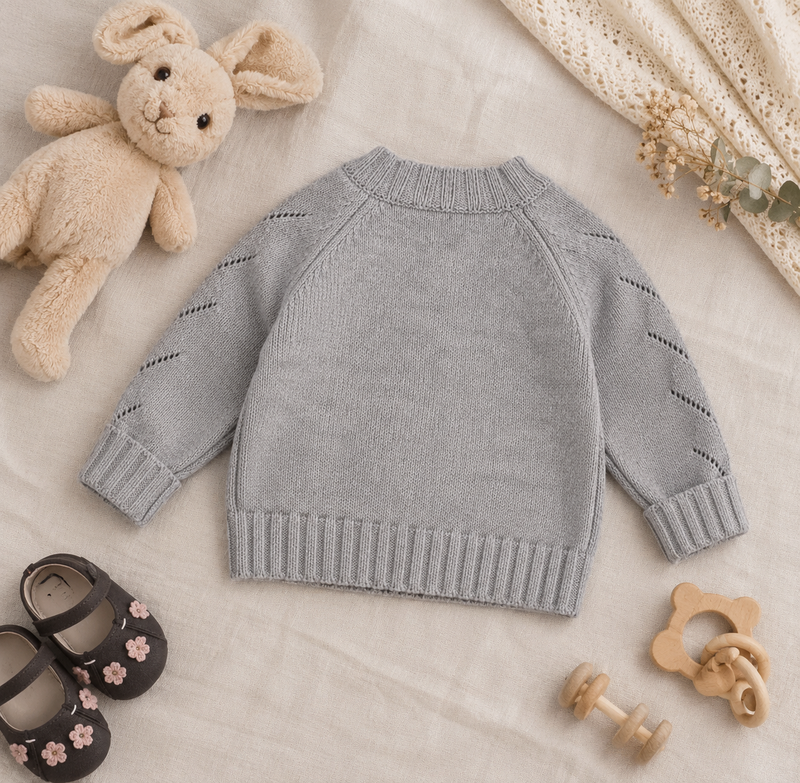 Load image into Gallery viewer, Girls' Grey Knitted Daisy Cardigan – Autumn-Winter
