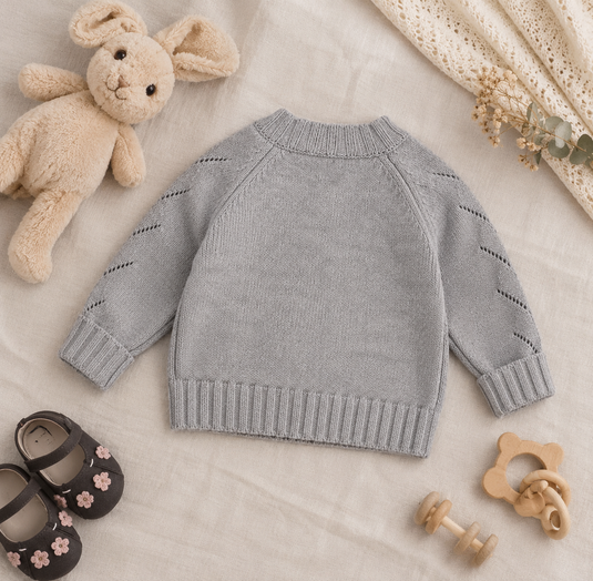 Girls' Grey Knitted Daisy Cardigan – Autumn-Winter