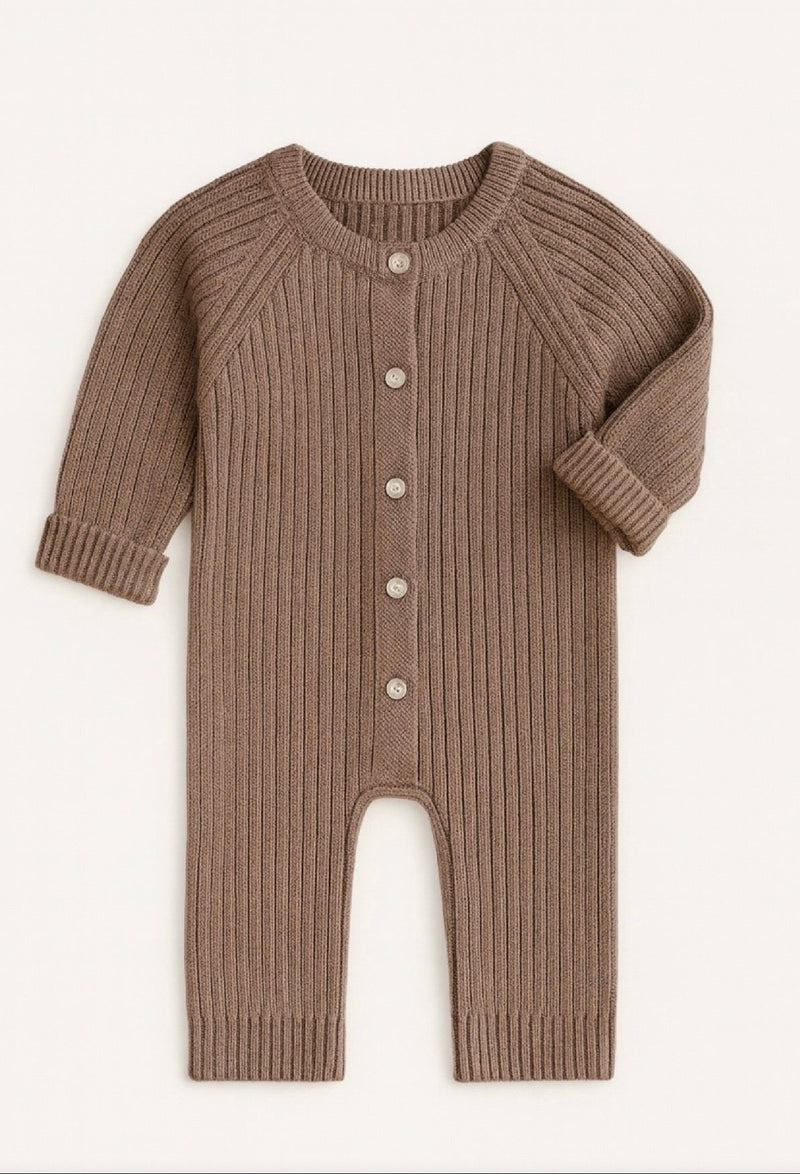 Load image into Gallery viewer, Baby boy cotton knit romper – Khaki lilac
