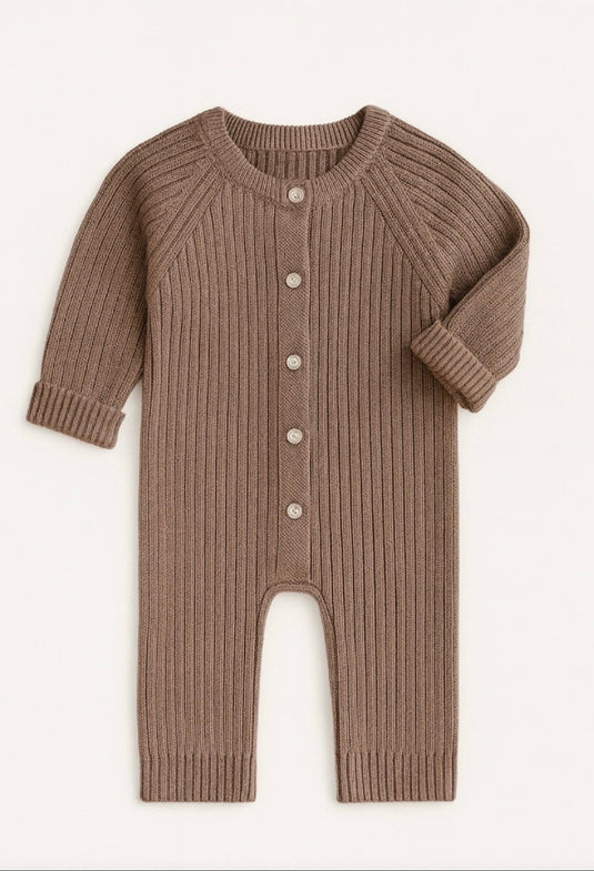 Baby boy cotton knit romper – Khaki lilac