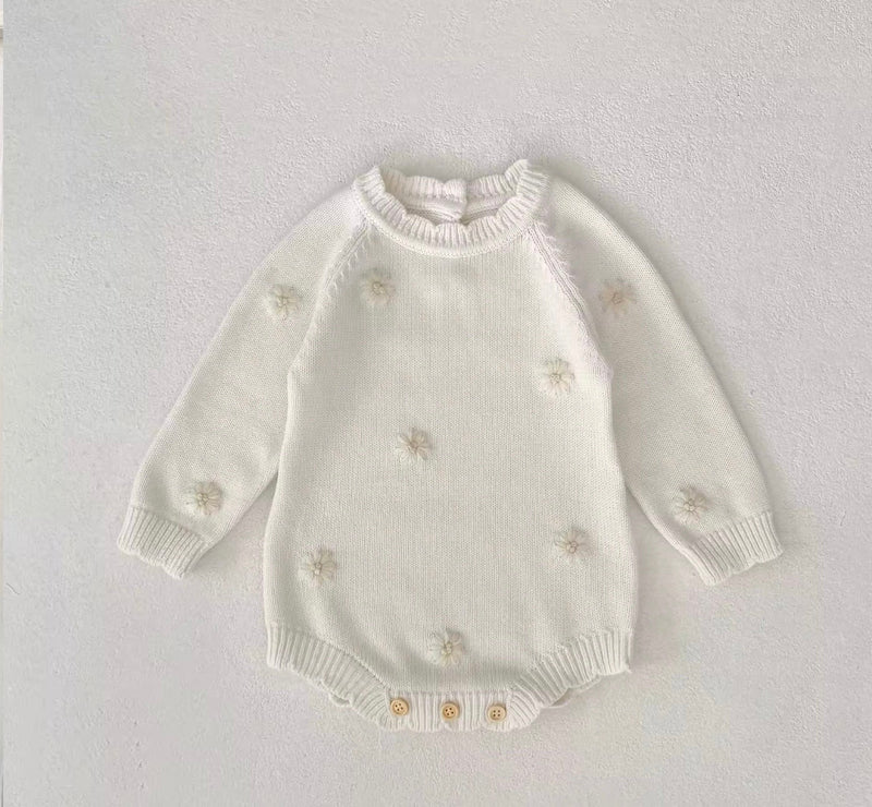 Load image into Gallery viewer, Soft knit baby jumpsuit with floral pattern – Kali
