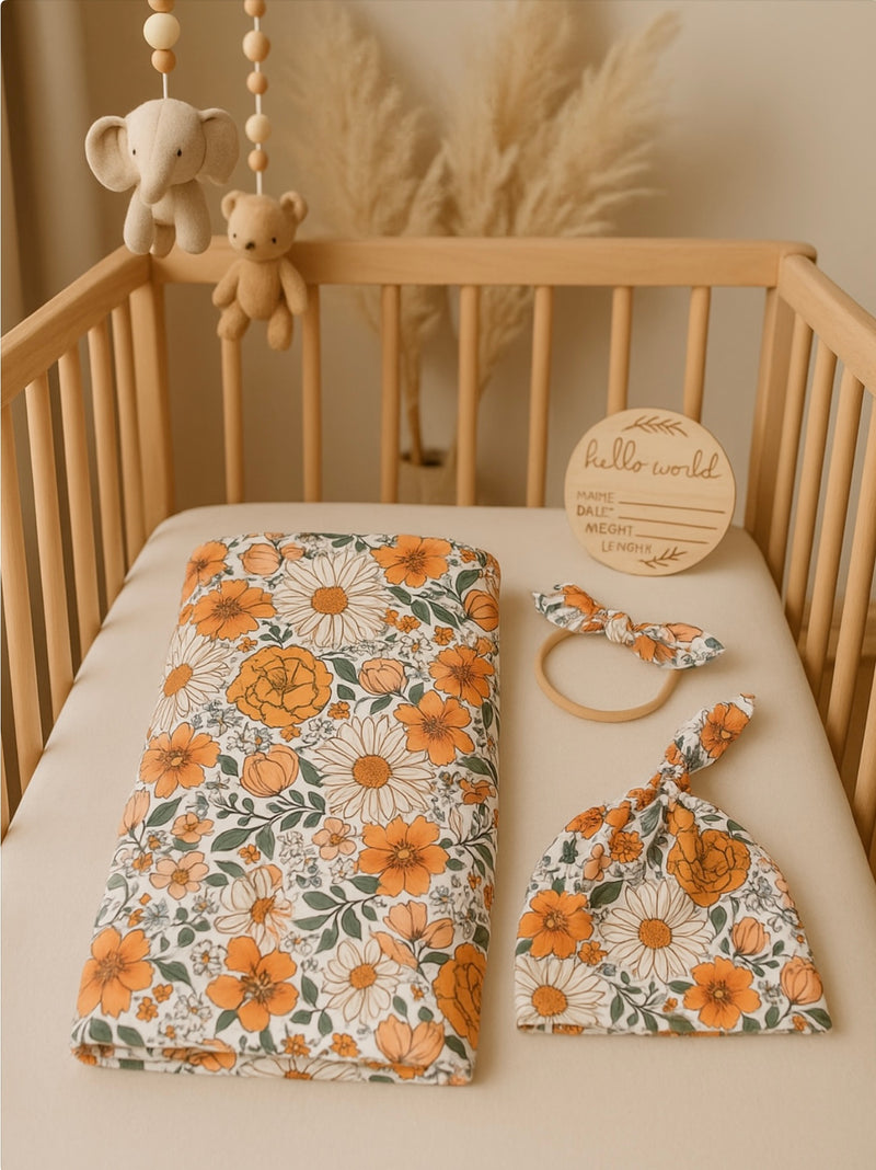 Chargez l&#39;image dans la visionneuse de la galerie, Cocon naissance doux coton Kali– Couverture, bonnet et bandeau
