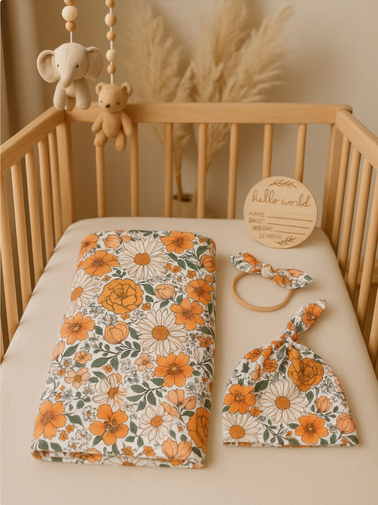 Cocon naissance doux coton Kali– Couverture, bonnet et bandeau