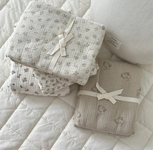 Couverture bébé florale vintage en coton 100 % – Kaki Lilas