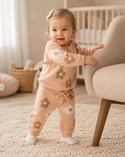 Ensemble fille doux doux pull + pantalon à fleurs