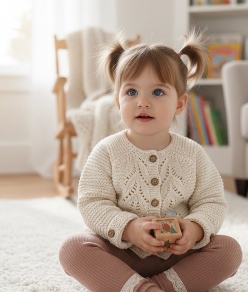 Chargez l'image dans la visionneuse de la galerie, Cardigan bébé doux 100% coton – Ivoire Blush
