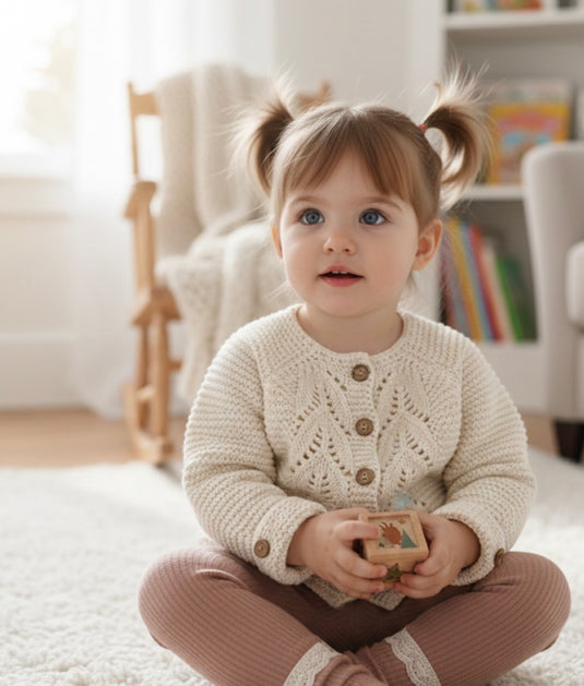 Cardigan bébé doux 100% coton – Ivoire Blush