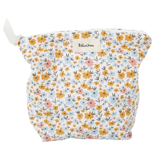 Sac à cosmétiques fait mains format moyen fleurs oranges