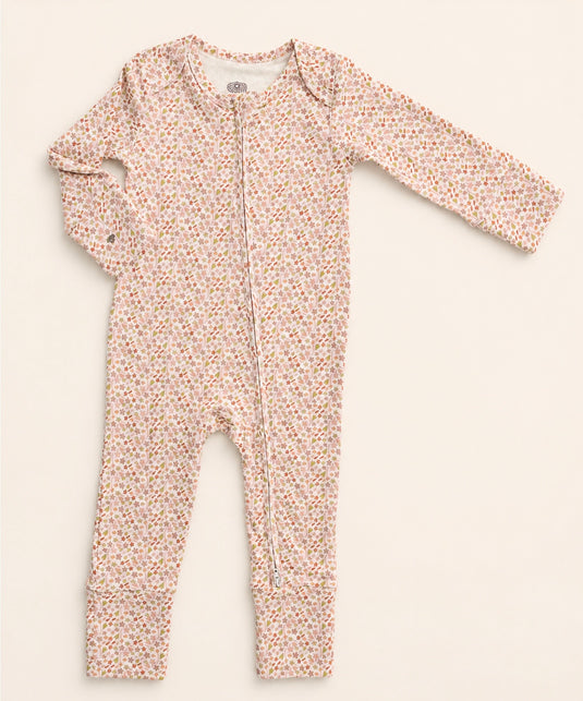 Baby girl organic cotton romper with pink and lime floral print – Khaki Lilac