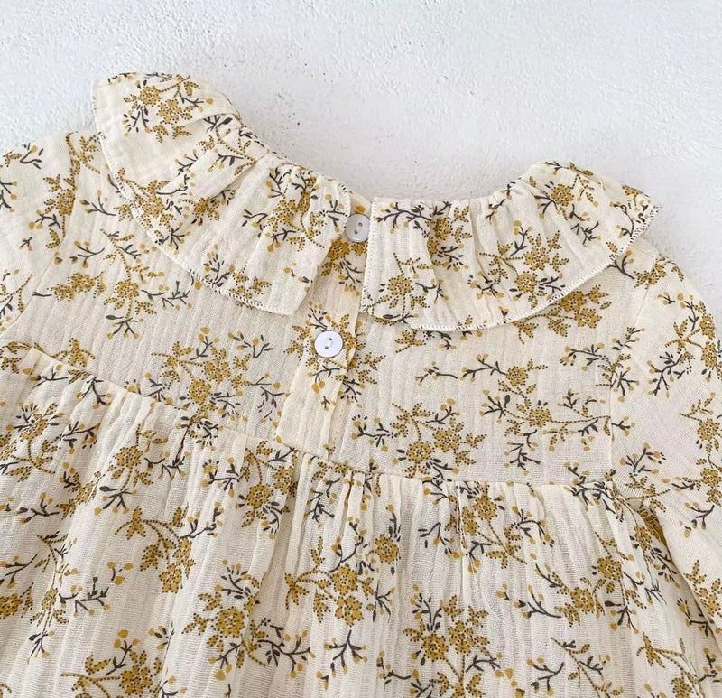 Chargez l&#39;image dans la visionneuse de la galerie, Barboteuse bébé fille à fleurs jaunes – 3 à 6 mois – Confort coton été - Boutique Kaki Lilas
