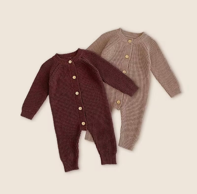 Chargez l&#39;image dans la visionneuse de la galerie, Combinaison bébé beige et marron en coton doux – taille 6-12 mois – Kali
