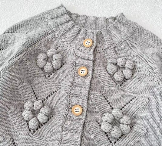 Girls' Grey Knitted Daisy Cardigan – Autumn-Winter