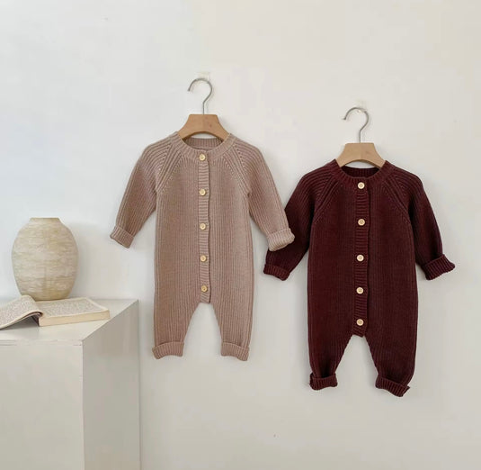 Combinaison bébé beige et marron en coton doux – taille 6-12 mois – Kali