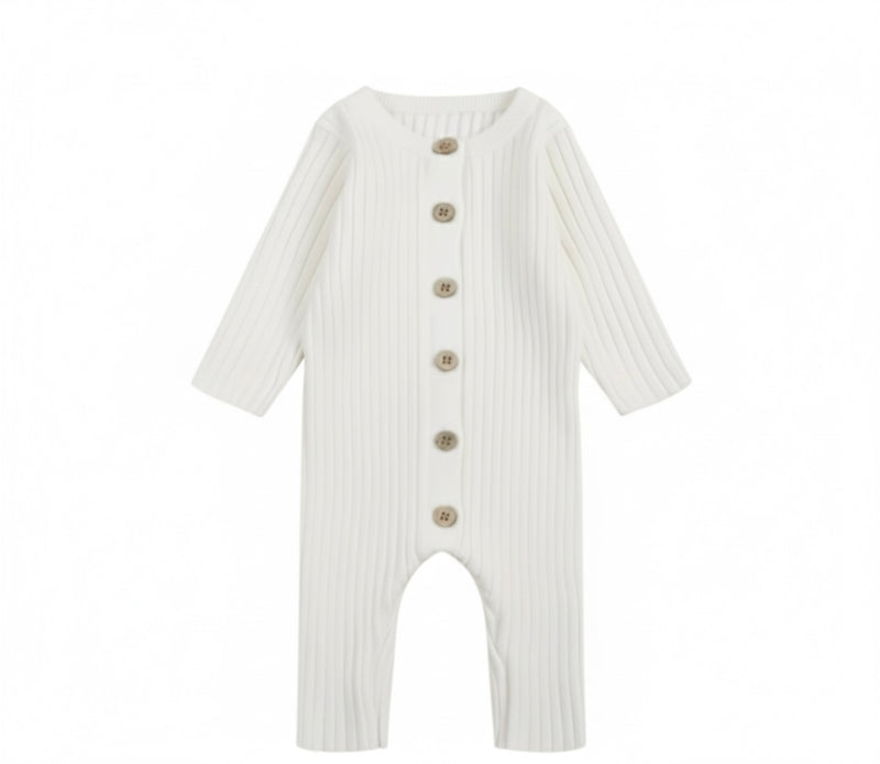 Chargez l'image dans la visionneuse de la galerie, Barboteuse blanche bébé douce en tricot manches longues – Kali A/H -
