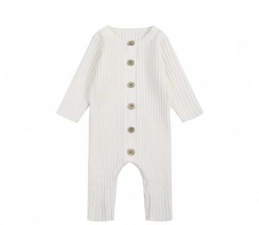 Barboteuse blanche bébé douce en tricot manches longues – Kali A/H -