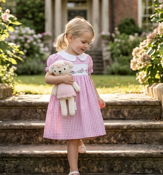 Robe fille en coton à carreaux roses
