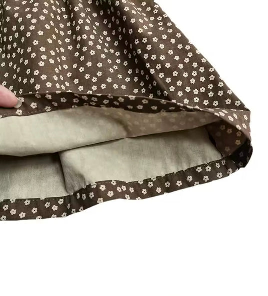 Robe coton fleurie d’automne brune– Kali