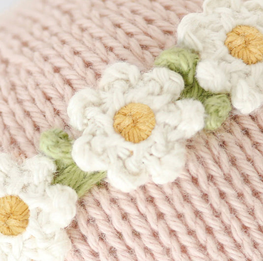 Peluche - Bébé lapin rose avec couronne de fleurs - Cuddle + Kind