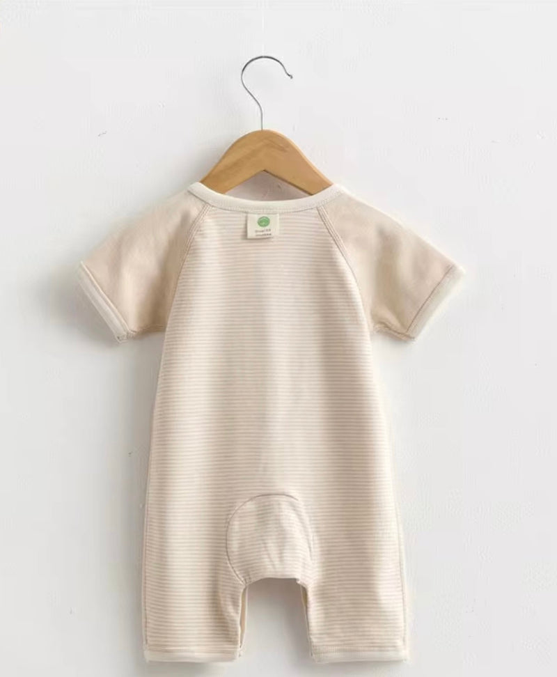 Chargez l&#39;image dans la visionneuse de la galerie, Barboteuse bébé coton rayée ivoire manches courtes – Kali
