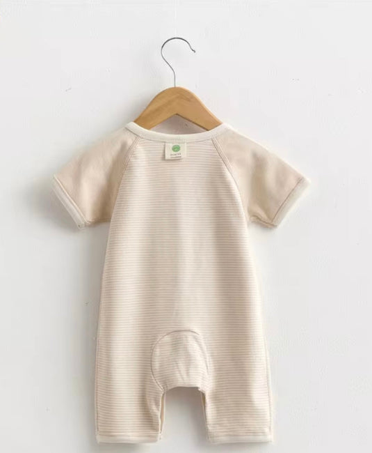 Barboteuse bébé coton rayée ivoire manches courtes – Kali