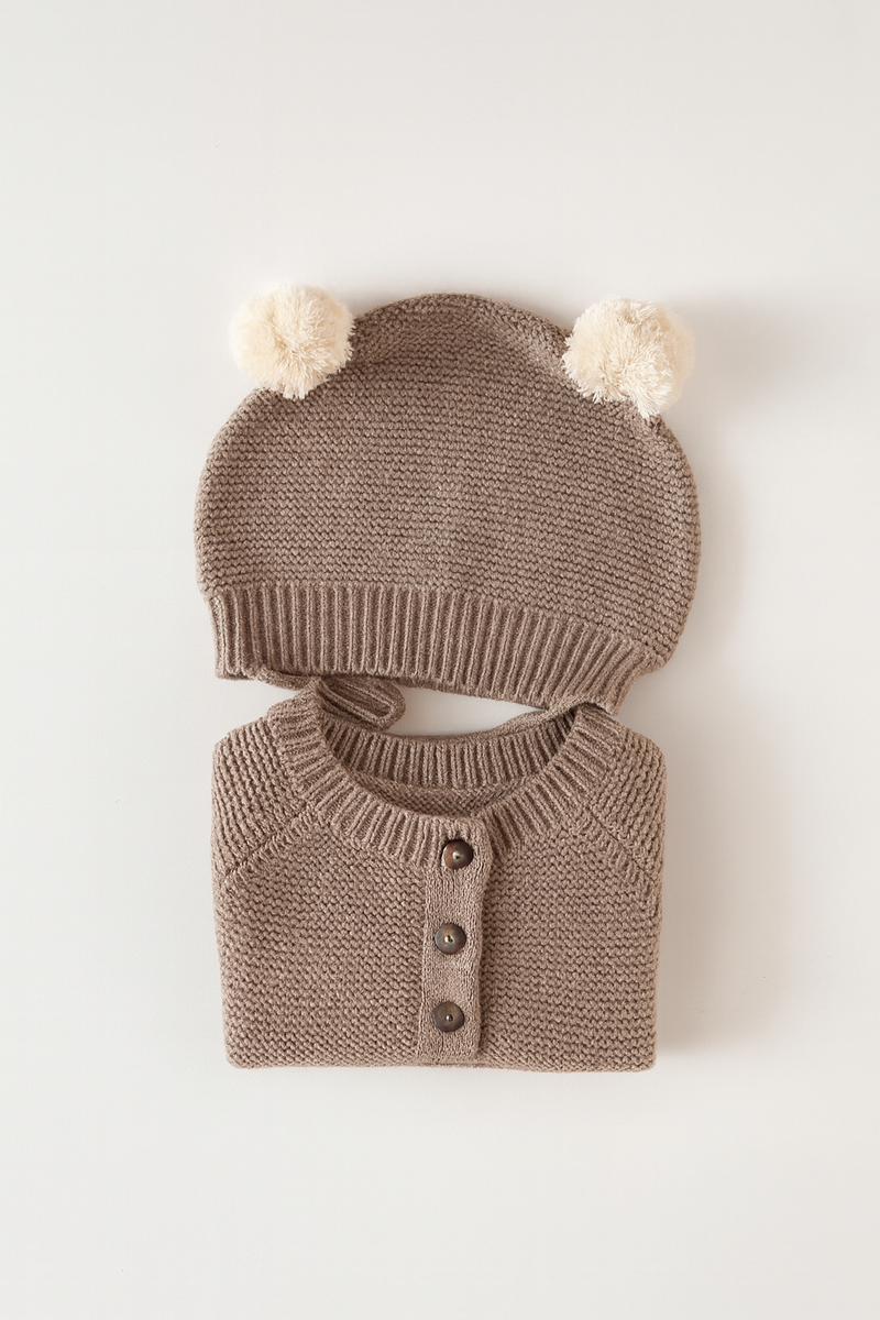 Chargez l'image dans la visionneuse de la galerie, Combinaison bébé en tricot de coton doux avec bonnet – Modèle Kali - Boutique Kaki Lilas
