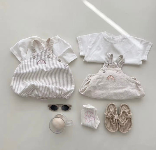 Barboteuse bébé à bretelles – Motif arc-en-ciel – Kali – Coton doux
