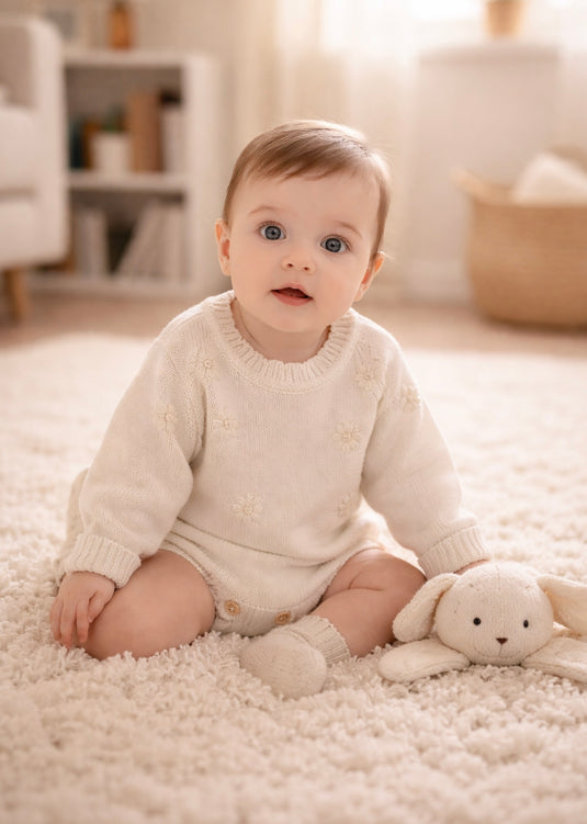 Combinaison bébé en tricot doux à motifs fleuris – Kali