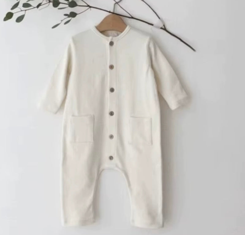 Load image into Gallery viewer, Organic cotton combination with matching bonnet for baby boy – Ivory

