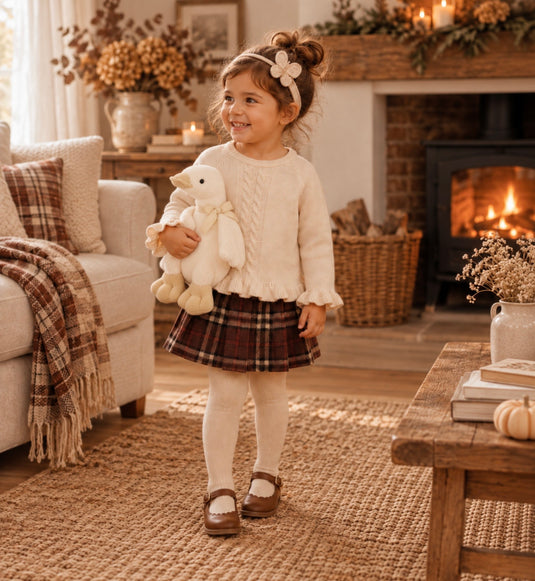 Girls' knitted ivory cable-knit sweater – Fall-Winter