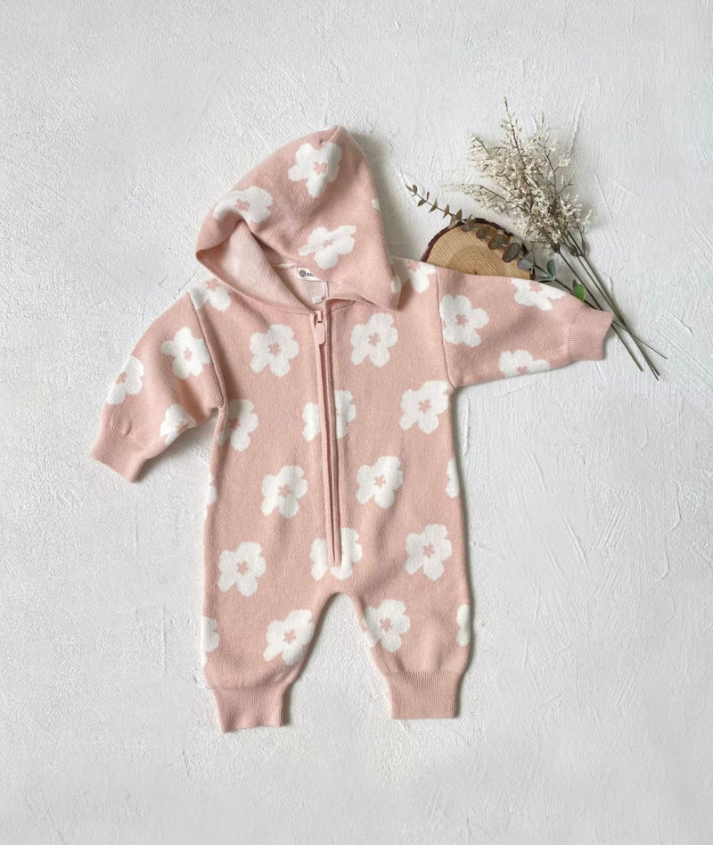 Load image into Gallery viewer, Baby hooded jumpsuit with floral prints in autumn and winter – Kali
