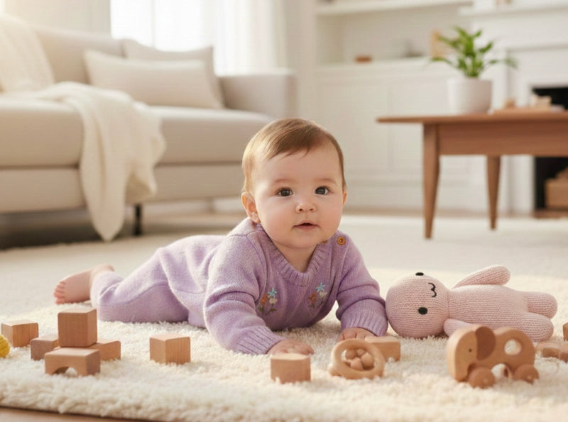 Load image into Gallery viewer, Soft lilac knitted baby jumpsuit with embroidery
