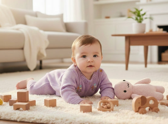 Combinaison bébé en tricot doux lilas brodée