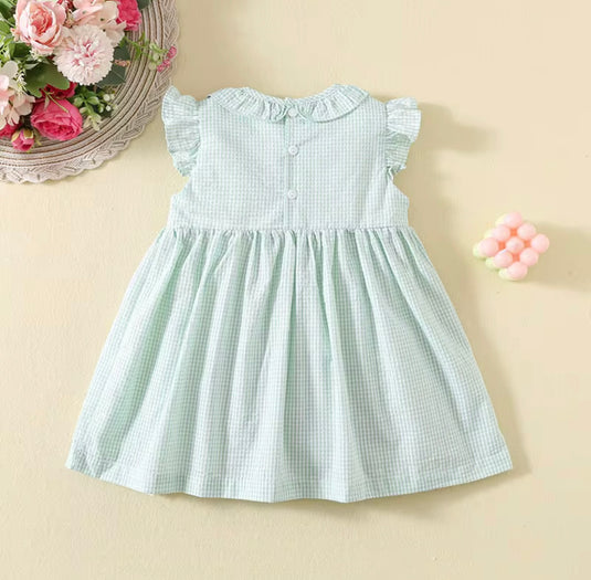 Robe bébé fille haut de gamme à carreaux verts pâles – Modèle Kali en coton doux