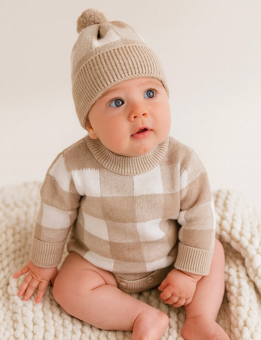 Combinaison bébé garçon à carreaux à manches longues – Kali - Boutique Kaki Lilas