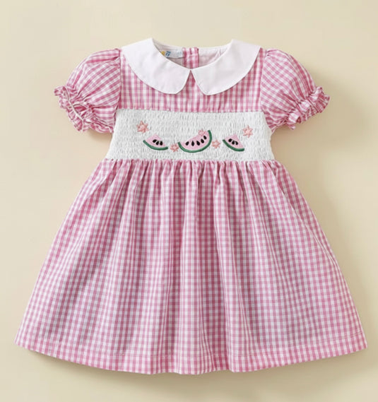 Robe fille en coton à carreaux roses