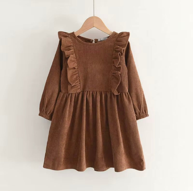 Load image into Gallery viewer, Corduroy Ruffle Dress for Girls - Autumn-Winter
