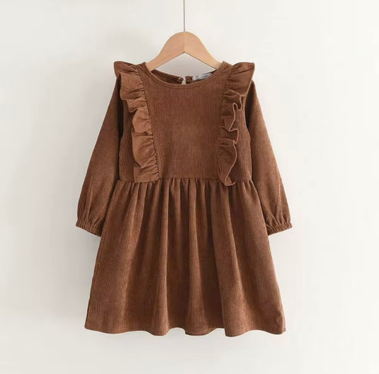 Corduroy Ruffle Dress for Girls - Autumn-Winter