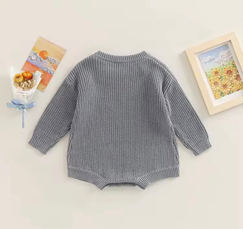 Chargez l'image dans la visionneuse de la galerie, Barboteuse bébé garçon automne-hiver en tricot bio – Kaki lilas
