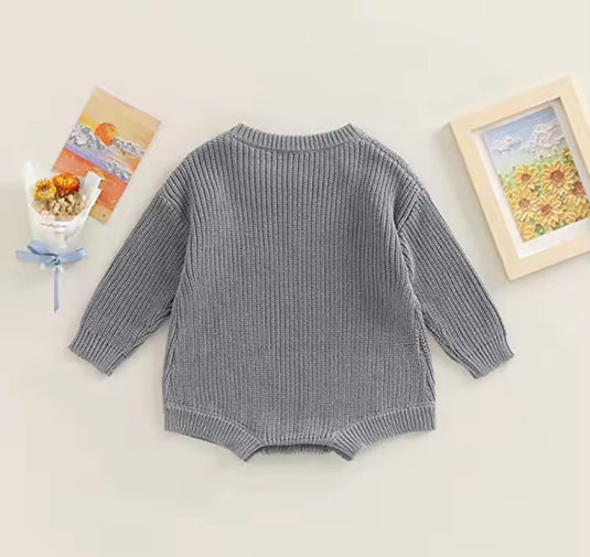 Barboteuse bébé garçon automne-hiver en tricot bio – Kaki lilas