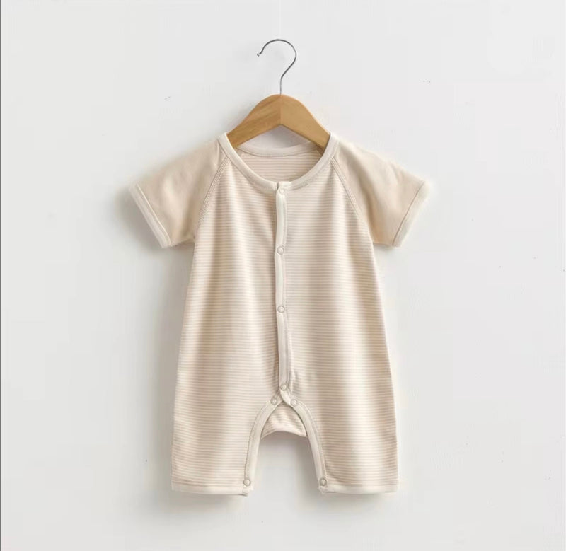 Chargez l&#39;image dans la visionneuse de la galerie, Barboteuse bébé coton rayée ivoire manches courtes – Kali
