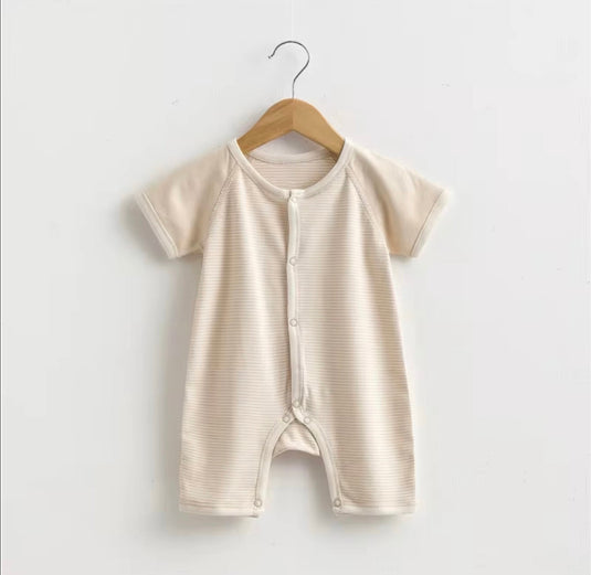 Barboteuse bébé coton rayée ivoire manches courtes – Kali