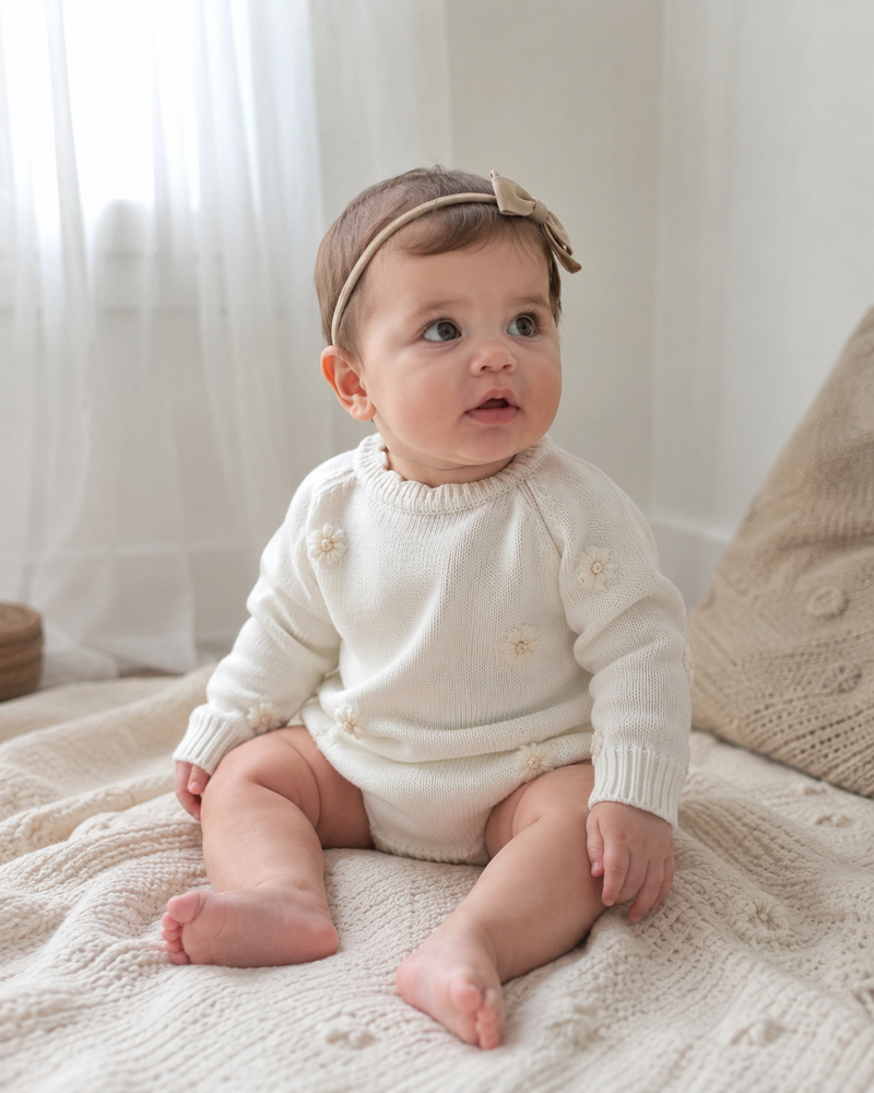 Load image into Gallery viewer, Soft knit baby jumpsuit with floral pattern – Kali
