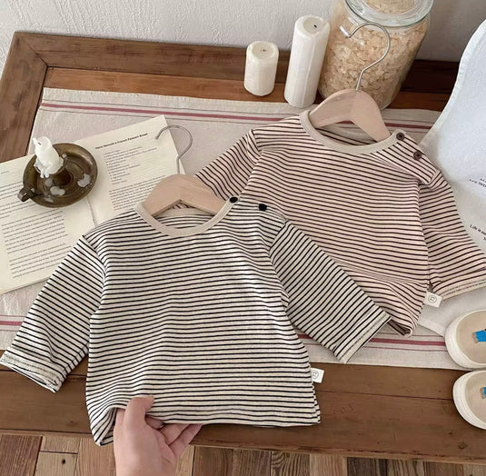 Chandail garçon manches longues rayures fines coton