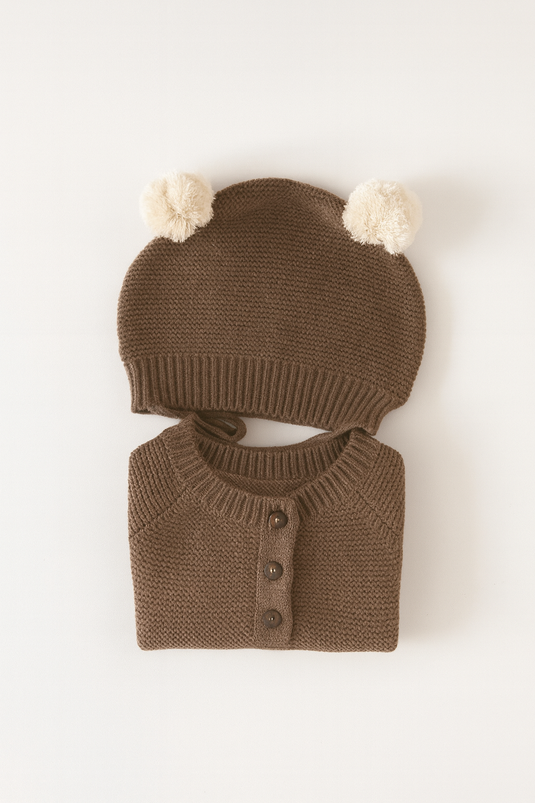 Combinaison bébé en tricot de coton doux avec bonnet – Modèle Kali - Boutique Kaki Lilas