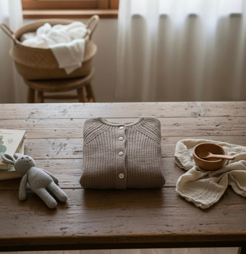 Chargez l&#39;image dans la visionneuse de la galerie, Combinaison bébé garçon tricot coton – Kaki lilas
