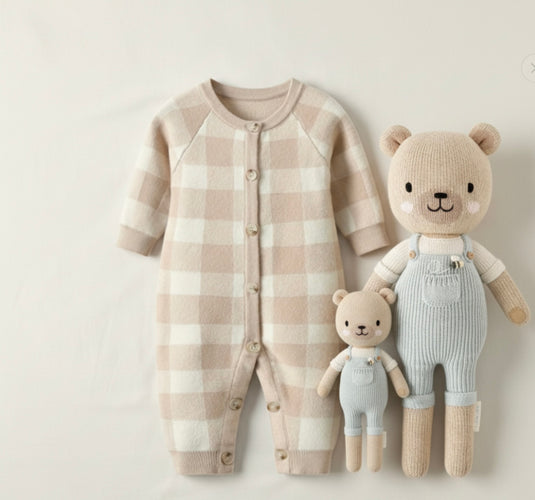 Barboteuse automne-hiver bébé unisexe damiers beige – Kali